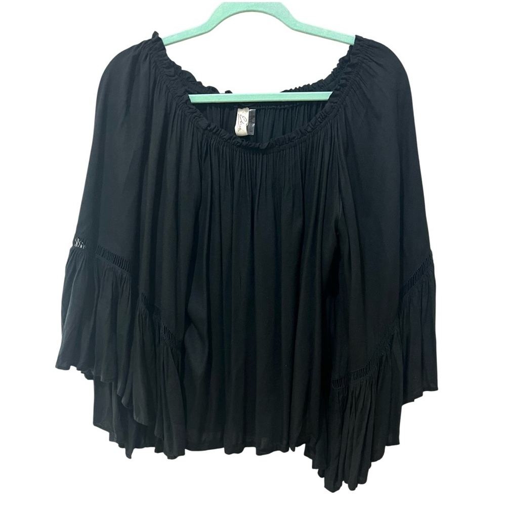 Elan Peasant Top Boho On or Off Shoulder Large Bell Sleeves Hippie SZ M EUC